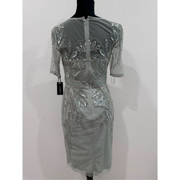 Papell Studio Beaded Cocktail Dress In Sage Green With Sequin Details size4 - Picture 6 of 9